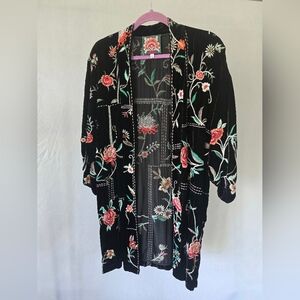 Johnny Was Black Floral Embroidered Blouse